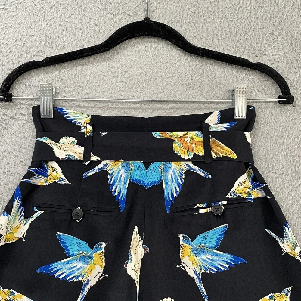 Zara‎ Shorts Womens XS Black High Waist Tie Belt Pleated Bird Side Zip